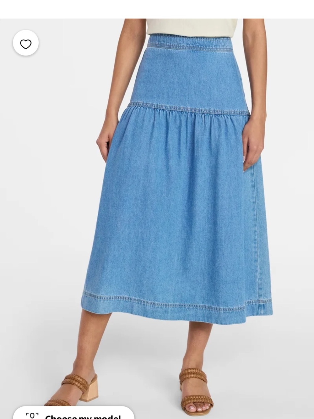 Time and Tru Women's Drapey Light Wash Denim Midi Skirt - Picture 5 of 5